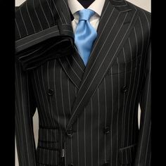 Black And White Pinstripe Super 150 Cerruti 1881 Neapolitan Double Breasted Wool Suit 5 Inch Peak Lapel Hand Stitched, Ticket Pocket, Flat Front Pant. 10 Inch Back Double Vent. From Los Angeles Based Italian Suit Designer: Winstonandlee.Com We Ship Worldwide And Arrange It So You Pay Less Import Tax Allow 5-7 Days Shipment From Our Warehouse In Italy If The Quality, Fit, Price Point Of Any Of Our Suits Does Not Exceed Your Expectations Return It For Full Refund. Double Breasted Pinstripe Suit, Apocalypse Survival Gear, Cerruti 1881, Italian Suit, Flat Front Pants, Fashion Suits For Men, Pinstripe Suit, Fashion Suits, Peak Lapel