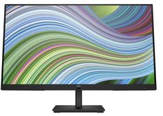 a computer monitor on a white background with colorful swirls in the screen and black stand