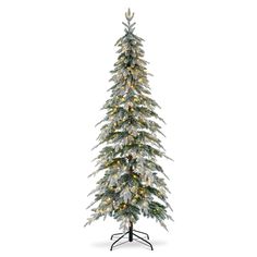 A decorator's delight, thanks to open branches and natural pockets designed to showcase your treasured ornaments. This lifelike spruce gleams with more than 350 warm white microlight LEDs. Glitzhome 7.5-ft Pre-lit Pencil Flocked Artificial Christmas Tree with White LED Lights | 2014600093 Faux Christmas Trees, Spruce Christmas Tree, Pencil Trees, Warm White Lights, Pencil Christmas Tree, White Lights, Metal Tree, Christmas Store, White Led Lights