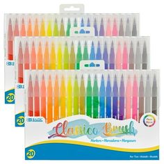 assorted colored crayon markers in display box