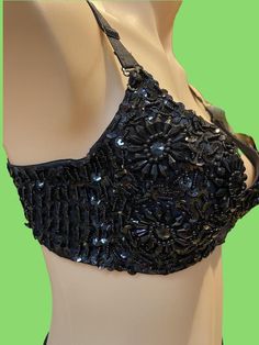 Showstopper Jet Black Sequin Burlesque Bralette ,ideal for the Material Girl !...hand beaded .size 33"- 34"...in v.g. Condition. Glamorous Fitted Bra For Parties, Black Burlesque, Bra Items, Girl Hand, Material Girl, Material Girls, Bra Lingerie, Black Sequins, Hand Beading