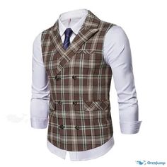 OrcaJump – Mens Windproof Warm Vest Gilet Jacket w/ Buttoned Front V Neck & Plain Pockets – Light Gray, Dark Gray, Coffee – OrcaJump Store Casual Business Vest Outerwear, Casual Suit Vest, Plaid Vest Men, Mens Vest Casual, Check Vest, Double Breasted Vest, Herringbone Vest, Double Breasted Waistcoat, Fall Vest