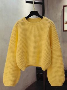 Plus Size Casual Solid Color Drop Shoulder Sweater, Spring & Autumn Yellow Casual  Three Quarter Length Sleeve Knitwear Plain Pullovers Medium Stretch  Women Plus Clothing, size features are:Bust: ,Length: ,Sleeve Length: Yellow Sweater Outfit, Yellow Knit Sweater, Yellow Clothes, Plus Size Pullover, Gold Sweater, Yellow Knit, Long Sleeve Pullover Sweater, Drop Shoulder Sweaters, Plus Size Sweaters