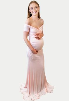 Maternity Gown with Ruched Sides - Sexy Mama Maternity Pink Fitted Maternity Dress For Wedding, Fitted Off-shoulder Maternity Dress For Wedding, Elegant Maternity Dress With Sweetheart Neckline, Fitted Maternity Maxi Dress For Wedding, Elegant Off-shoulder Fitted Maternity Dress, Maternity Empire Waist Ruched Dress, Maternity Gown With Sweetheart Neckline, Maternity Fitted Gown With Sweetheart Neckline, Maternity Wedding Dress With Sweetheart Neckline