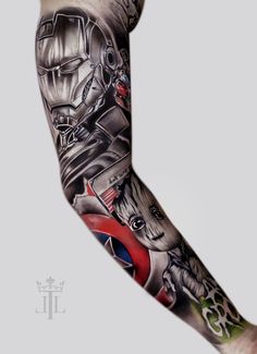 Disney Tattoos For Men, Sleeve Arm Tattoo, Iron Man Avengers, Arm Art, Soul Design