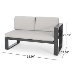 a couch with measurements for the seat and back rest area in front of white background