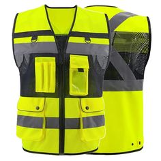 PRICES MAY VARY. 【Safety Vest Marterial】 The high visibility vest is lightweight, breathable, and lightweight. It is made of 100% polyester mesh, an anti-collision reflective strip, and a cross design at the back to increase the reflective area. Four 2-inch wide high visibility reflective strips are sewn on the shoulders and bottom to greatly enhance visibility in low-light environments. 【Unique Design Features】 The safety vest for men has multi-functional pockets, and a large practical expansio Nylon Work Vest With Pockets, Breathable Sleeveless Vest For Outdoor Activities, Yellow Sleeveless Vest For Work, Durable Sleeveless Vest For Outdoor, Durable Sleeveless Functional Vest, Vest Design, Vest For Men, Reflective Vest, Safety Vest