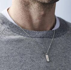 "Our stylish and contemporary Personalised Men's Sterling Silver Tag Necklace makes the perfect gift. The necklace features a delicate sterling silver rectangular tag pendant suspended from a fine silver fine chain. The pendant has been gently hammered on one side for a contemporary textured finish. Personalise the pendant with your own special words or date. This necklace makes the perfect gift for birthday's, anniversary's or Father's day. This item is available in 925 sterling silver with the option of a black or clear letter finish. Choose from polished Sterling Silver chain (shown on model) or oxidised Sterling Silver chain for a matt darker more matt silver appearance. You can personalise the item with up to 8 characters (this includes letters, numerals, punctuation marks and spacing Posh Totty, Mens Silver Necklace, Great Gifts For Men, Sterling Silver Mens, Men's Necklace, Necklace Online, Silver Man, Personalized Necklace, Tag Necklace