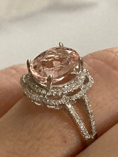 Handmade 2.26ct Natural Morganite Ring Pink Tone Origin Brazil 9.73x7.42x4.93 Ring Setting 925 Sterling Silver Rhodium Gold Plated Natural Diamond Accent Stones: H Color SI3-I1 (near .20ct Total) Ring is currently size 6.5 Formal Morganite Diamond Ring With Diamond Accents, Formal Morganite Diamond Ring With Center Stone, Formal Morganite Diamond Ring With Accents, Formal Morganite Diamond Ring With Vvs Clarity, Formal Morganite Ring With Halo Setting, Morganite Diamond Ring With Gemstone, Gia Certified Morganite Rings In Fine Jewelry Style, Morganite Gemstone Diamond Ring, Morganite Diamond Ring With Diamond Accents