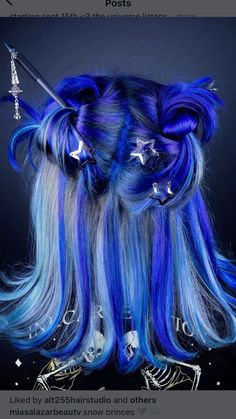 Spacecore Hairstyle, Fun Blue Hair, Hair Color Blue Highlights, Blue Hair Designs, Hair Shaping, Spooky Hair Color Short Hair, Blue Hair With Light Blue Highlights, Vibrant Hair Color Ideas Fun