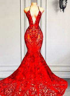 Prom Dress Mermaid, Red Mermaid, Junior Prom, Halter Prom Dresses, Mermaid Prom Dress, V Neck Prom Dresses, Dress With Sequins, Mermaid Sequin, Dress Mermaid