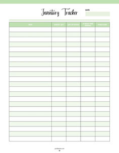 Inventory tracker for small business with columns for item name, target quantity, quantity in stock, number sold this month, and purchases. Inventory Printable Business Free, Stock Inventory Template, Free Printable Inventory Sheets, Sales Tracker Printable Free, Inventory Printable Business, Business Tracker, Inventory Tracker, Sales Tracker