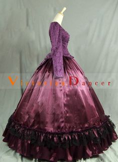 Condition: Brand New    Color: Purple    Material: Cotton And Satins    Silhouette: Ball Gown    Sleeve Length: Long Sleeves    Dresses Length:Floor-Length    Neckline: Square Collar    Decoration: Lace    Style: Vintage    Includes: Dress Historical Dresses Victorian, Victorian Ball Gowns, Gothic Victorian Dresses, Victorian Ball, Victorian Dresses, Purple Long Sleeve, Gowns With Sleeves, Magic Art, Historical Costume