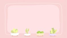 three bowls with plants in them on a pink background