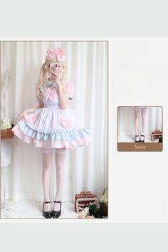 ❤︎Pink And Blue Lolita Maid Dress❤︎ Pink And Blue Maid Dress, Kawaii Ruffle Costume Dress, Fairy Kei Sleeveless Blue Dress, Blue Kawaii Dress With Doll Collar, Blue Kawaii Doll Collar Dress, Made Dress, Japanese Dress, Maid Dress, Soft Girl