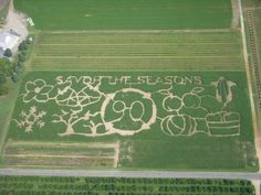 an aerial view of a farm with the words savout it seasons written in large letters