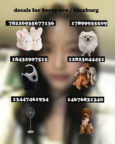 a woman with many different types of dogs and cats on her face, all in the same size