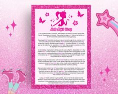 a pink letterhead with a princess on it and some stars around the bottom corner