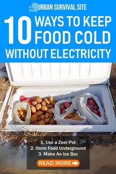 It’s easy to forget that people didn’t always have refrigerators to stop food from spoiling. They had to rely on natural methods to keep food cold; that’s why so many foods were seasonal. In case of massive power outages, you need to learn ways to keep your food cold without electricity. Fortunately, there are plenty of way to keep food cold during a power outage. Prepper Food, Shtf Preparedness, Emergency Food Storage, Camping Dinners, Urban Survival, Emergency Food