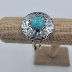 New Silver Tone Hinge Cuff Bracelet Turquoise Round Ornate Navajo Turquoise Metal Bangle Cuff Bracelet, Adjustable Turquoise Metal Cuff Bracelet, Blue Nickel-free Bangle Cuff Bracelet, Adjustable Nickel-free Blue Cuff Bracelet, Turquoise Metal Cuff Bracelet Gift, Turquoise Metal Cuff Bracelet As Gift, Bohemian Turquoise Metal Cuff Bracelet, Edgy Bracelets, Elephant Charm Bracelet