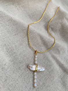 Pearl Handmade Cross Necklace Elegant Cross Freshwater Pearl - Etsy Mother Day Gift, Necklace Elegant, Freshwater Pearl Necklace, Freshwater Pearl Necklaces, Letter Necklace, Gold Chain Necklace, Pearl Pendant, Necklace Designs, Stone Necklace