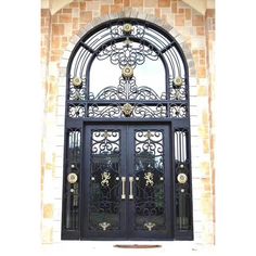 iron double exterior door with square top and round transom Iron Stairs, Wrought Iron Entry Doors, Wrought Iron Front Door, Double Doors Exterior, Iron Front Door, Iron Entry Doors, Hotel Door, Entrance Door Design, Door Gate Design