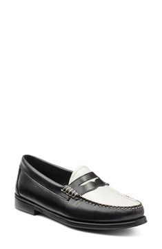 Crafted with luxe Italian leather, this version of the timeless moc-toe loafer is upgraded with enhanced cushioning and a durable, water-resistant rubber sole. Leather upper and lining/rubber sole Imported White Formal Moccasins With Moc Toe, White Moc Toe Loafers With Rubber Sole, White Moc Toe Moccasins For Business, Classic White Moc Toe Loafers, Classic White Platform Loafers With Round Toe, Classic White Platform Loafers, Classic White Wingtip Moccasins, Classic White Loafers With Leather Footbed, Classic White Loafers With Contrast Sole