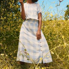 Made Of An Airy, Eco-Friendly Linen Blend, This Pull-On Gingham Midi Skirt Has Decorative Buttons Down One Side (So They Won't Pop Open While You Walk). Add The Matching Top And You're Picnic-Ready. 33" Long (Based On Size M). 55% Linen/45% Lenzing Ecovero Viscose. Do Well: Made With Lenzing Ecovero, A Sustainable Fabric Created With Natural Fibers And A More Eco-Friendly Process. Machine Wash. Import. Item Nf961 Cute Cottagecore Outfits, Button Midi Skirt, Polka Dot Midi Skirt, Midi Skirt Pattern, Madewell Skirt, Cottagecore Outfits, Midi Denim, Sustainable Fabric, Slip Skirt