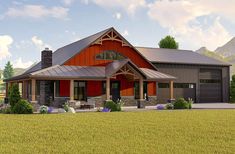 this is a computer rendering of a house in the country side with a large front porch