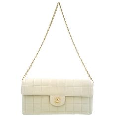 Chanel Chocolate Bar Chain Shoulder Bag Ivory Width: Approx. 26cm Height: Approx. 13cm Depth: Approx. 4cm Shoulder: Approx. 73cm (Not Removable) 2 Inner Pockets Chanel Bags, Chain Shoulder Bag, Ivory Color, Chocolate Bar, Chanel Bag, Color White, Chanel, Bag Lady, Shoulder Bag