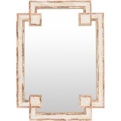 an art deco style mirror with square and rectangle design on the frame, in white marble