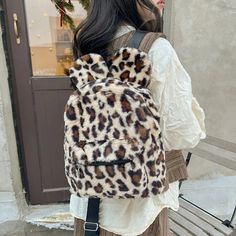 UAKISS - Fashion Hot Selling Leopard Print Women's Backpack 2024 New Large Capacity Multi Style Velvet Women's Commuting Backpack Travel Crossbody, Women's Backpack, Lipstick Bag, Crossbody Bags For Travel, Floral Bags, Tie Design, Brown Leopard, Fashion Handbags, Womens Backpack