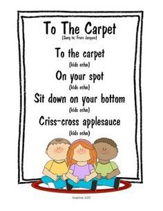 a poster with the words to the carpet and three children sitting in front of it