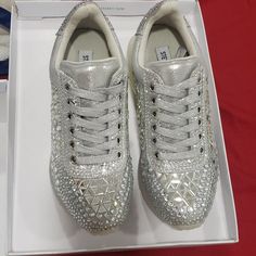 7.5 Never Use.. New In Box They Don't Make Those Anymore Party Sneakers With Bling And Round Toe, Silver Rhinestone Sneakers With Round Toe, Silver Embellished Sneakers With Round Toe, Party Sneakers With Rhinestone Rivets And Round Toe, Silver Embellished Round Toe Sneakers, Party Sneakers With Silver Rhinestones, Party Sneakers With Rhinestone Rivets, Party Silver Sneakers With Bling, Elegant Silver Sneakers With Rhinestones