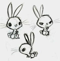 three cartoon rabbits are shown in this drawing