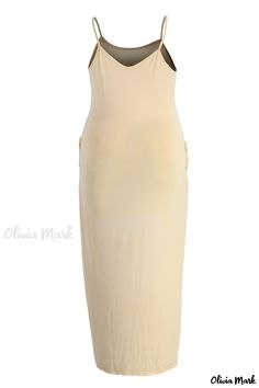 Olivia Mark - Elegant Emerald Plus Size Solid Backless Spaghetti Strap Sleeveless Dress Chic Sleeveless Slip Dress With Built-in Bra, Spring Strapless Stretch Slip Dress, Strapless Stretch Slip Dress For Spring, Beige Strapless Sleeveless Dress, Sleeveless Beige Dress With Built-in Bra, Beige Sleeveless Dress With Built-in Bra, Fitted Sleeveless Lined Slip Dress, Sleeveless Slip Dress With Built-in Bra For Summer, Elegant Summer Halter Neck Camisole