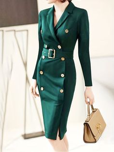 Double Breasted Blazer Dress, Elegant Lapel Long Sleeve Work Dress, Wo – DEANWANGKT Long Sleeve Work Dress, Office Wear Outfit, Long Sleeve Elegant Dresses, Classy Work Outfits, Fit Dress, Daily Dress, Business Dresses, Professional Outfits, Suit Fashion