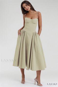 Lasaky - Vintage Long Dress with Dopamine Design, Palace Style, and Suspended Strap Midi Dress Chic, Vintage Long Dress, Backless Midi Dress, Fitted Midi Dress, Pleated Maxi Dress, Suspender Dress, Summer Party Dress, Evening Attire, Midi Dress Sleeveless