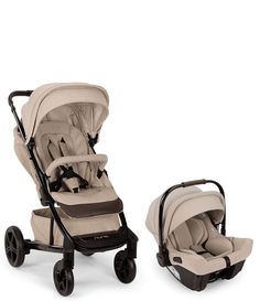 the stroller and infant car seat are both beige