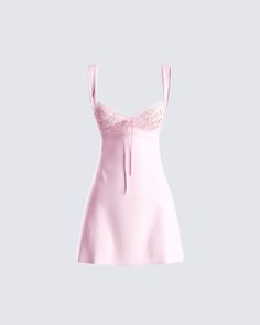 Our MABEL dress, now in pink for all our barbies 💅 Complete with a satin bow front detail, an A-line style, and lace overlays at bust cups - this dress is really all you need for all your doll activities 💗 Pink Dress With Lace Bodice And Spaghetti Straps, Pink Spaghetti Strap Dress With Lace Bodice, Pink Satin Mini Dress With Bow, Pink Formal Mini Dress With Spaghetti Straps, Pink Daywear Dresses With Bow, Pink Feminine Mini Dress With Corset Back, Feminine Mini Dress With Fitted Lace Bodice, Feminine Mini Dress With Lace Fitted Bodice, Feminine Pink Dress With Boned Bodice