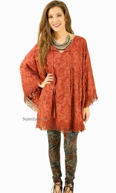 Secret Fringe Kimono Shirt Dress In Rust #Vintage, #victorian, #unique, #lace, #boutique, #vintageinspired, #styles2you #love #collection #ideas #inspiration #holiday #ootd #women #fashionista #ootd #gifts #fall #collection #holiday #season #party #affordablefashion #crochet #shoponline #unique #festival #festive #celebrations #gifts #thanksgiving #christmas #hiddengemsofstyles2you Hippie Poncho With Tassels, Summer Long Sleeve Poncho With Fringe, Embroidered Long Sleeve Fall Poncho, Chic Beach Tunic For Fall, Summer Poncho With Fringe, Chic Fall Beach Tunic, Fall Long Sleeve Embroidered Poncho, Fall Cotton Tops With Tassels, Fall Festival Poncho With Tassels