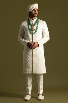 Ivory sherwani with tonal threawork and highlighted with cutdana, maal work and chirwork. Paired with a straight kurta and pant. - Aza Fashions Designer Off White Traditional Wear With Chikankari Embroidery, Designer Off-white Traditional Wear With Chikankari Embroidery, Off White Sherwani With Cutdana, Designer Off-white Bandhgala With Cutdana, Designer White Sherwani With Cutdana, Designer Off White Traditional Wear With Zari Work, Elegant Off White Sherwani With Cutdana, Ivory Sherwani, Straight Kurta