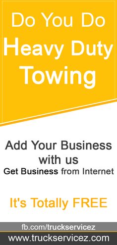 a yellow and white business card with the words do you do heavy duty towing?