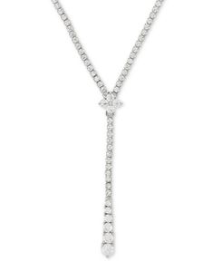 Arabella Swarovski Zirconia 17" Lariat Necklace in Sterling Silver - Cubic Zirconia Formal Diamond Drop Necklace With Adjustable Chain, Formal Fine Jewelry Lariat Necklace With Pendant, Formal Fine Jewelry Lariat Pendant Necklace, Formal Dangle Drop Necklace In Fine Jewelry Style, Formal Drop Dangle Necklace In Fine Jewelry Style, Formal Fine Jewelry Dangle Drop Necklace, Diamond Jewelry With Sparkling Long Drop Stones, Silver Diamond Long Drop Necklace, Long Drop Diamond Jewelry With Sparkling Stones