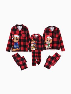 Celebrate Christmas with the whole family in style with this matching outfit set featuring the Nickelodeon PAW Patrol characters.
*Product features: Matching outfit set with Christmas plaid design. 
*Fabric characteristics: Soft and comfortable with a slight stretch.
*Piece of product: 2-piece set including lapel top and pants.
*Neckline: Classic open-front cardigan.
*Sleeves: Long sleeves for warmth.
*Style: Christmas plaid design with PAW Patrol characters on the side.
*Fit: True to size and comfortable to wear.
*Length: Standard length for cardigans. Cardigan Sleeves, Paw Patrol Pajamas, Jumpsuit Winter, Comfy Blouse, Paw Patrol Characters, Family Matching Christmas, Lapel Top, Matching Christmas Pajamas, Christmas Pajama Set