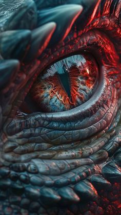 the eye of a dragon with red eyes