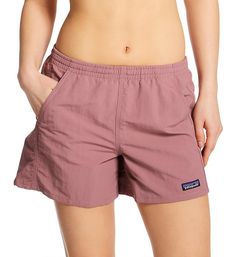 Enjoy your favorite outdoor activities in these solid-colored shorts. Right side pocket has key loop. An improved version of the classic Baggies short with higher rise, and simplified waistband stitching. Brushed elastic band is sewn along inner waist for a secure fit. Inner waist has knitted grommets with flat, woven drawstring. Off-set pockets have mesh lining for drainage and hold small items, like a card or key. Right pocket has corded key loop. Lower left leg has Patagonia logo tag. Shorts Patagonia Bottoms With Built-in Shorts For Outdoor Activities, Casual Camping Bottoms With Functional Pockets, Casual Bottoms With Functional Pockets For Camping, Functional Solid Color Athletic Shorts For Outdoor Activities, Solid Color Athletic Shorts With Elastic Waistband For Outdoor, Functional Solid Athletic Shorts For Outdoor Activities, Solid Athletic Shorts With Elastic Waistband For Outdoor Activities, Relaxed Fit Travel Shorts With Pockets, Outdoor Shorts With Functional Drawstring