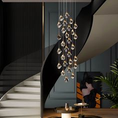 Modern Golden Raindrop Crystal Chandeliers for High Ceilings in Foyer & Living Room 2 | Sofary Lighting Modern Foyer Chandelier, Chandelier Stairs, Entryway Light Fixture High Ceiling, Large Chandelier High Ceilings, Modern Chandelier Foyer, Crystal Chandelier Dining Room, Nordic Chandelier, Types Of Ceilings, Foyer Chandelier