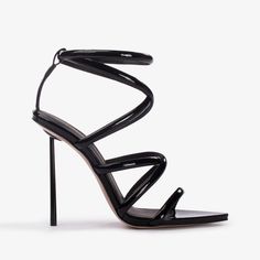 Black patent leather sandal with crossed straps - Le Silla Fabric Sandals, How To Clean Crystals, Bridal Bag, Mid Heel Sandals, Cream Shoes, Chunky Bracelets, Metallic Sandals, The Boutique, Bangle Designs