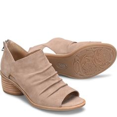 Catelyn | Sofft Shoe Leather Footbed Heels With Medium Width, Casual Low Heels With Stacked Heel, Casual Closed Toe Heels With Ortholite Insole, Casual Low Heel Suede Heels, Casual Suede Low Heel Heels, Casual Suede Low Heel Shoes, Casual Ankle-high Heels, Spring Slip-on Boots With Cushioned Footbed, Slip-on Spring Boots With Cushioned Footbed